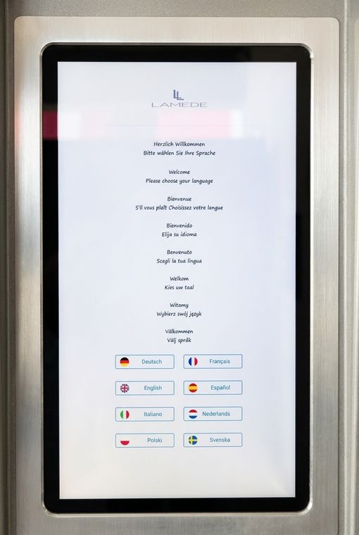 Bildschirm des Automaten mit Sprachauswahl